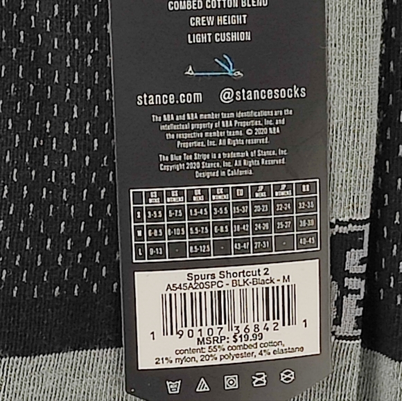 NWT Stance x NBA San Antonio Spurs SPURS SHORTCUT 2 Crew Socks Size M 6-8.5 - Picture 12 of 12